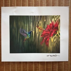 Vibrant Hummingbird and Flower Art Print by Matt Beyrer